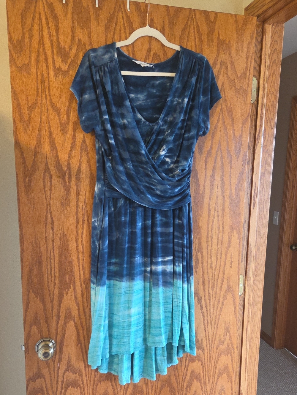 Athleta Blue Ombre Draped High-Low Wrap Dress